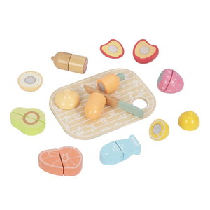 Дървени плодове и зеленчуци за рязане в кутия 3в1