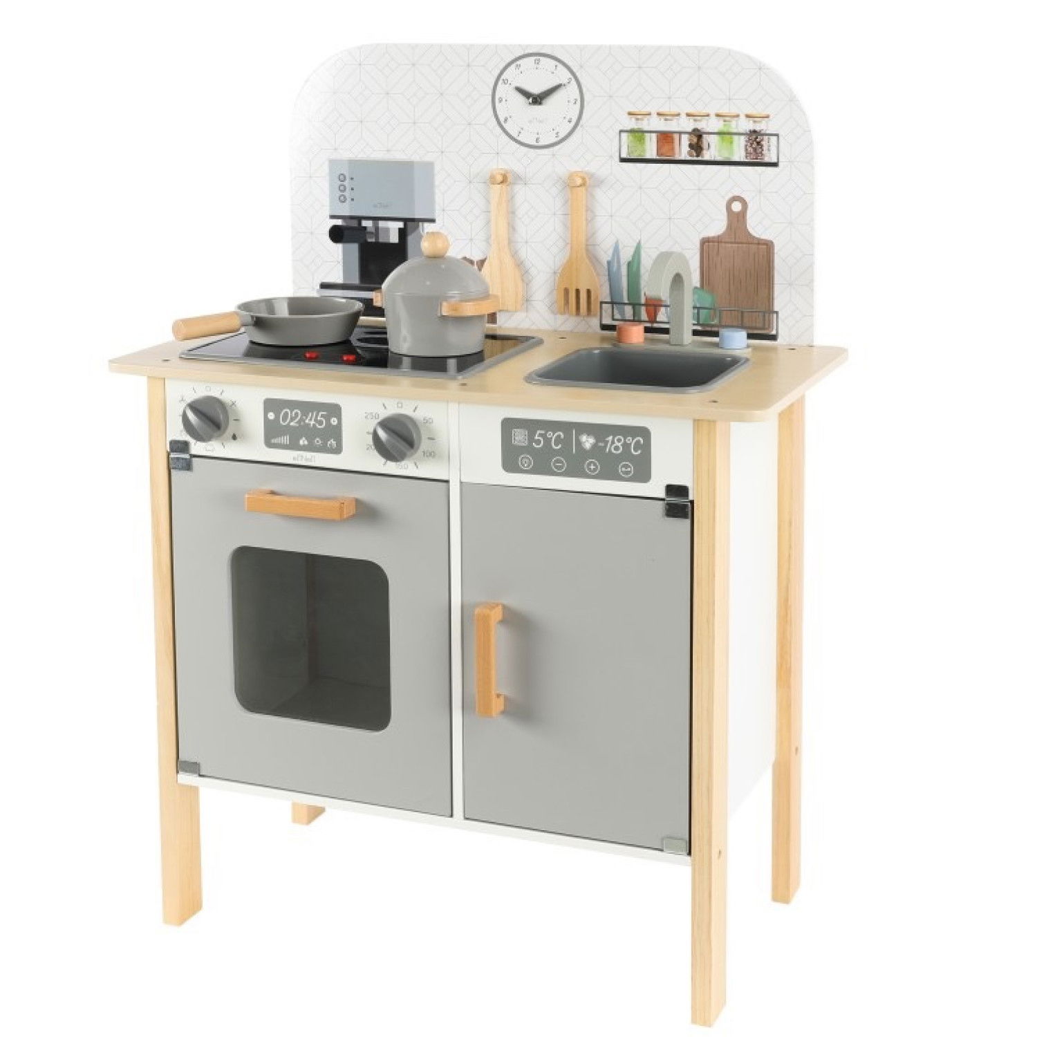 Детска дървена кухня с аксесоари Класик + комплект за готвач