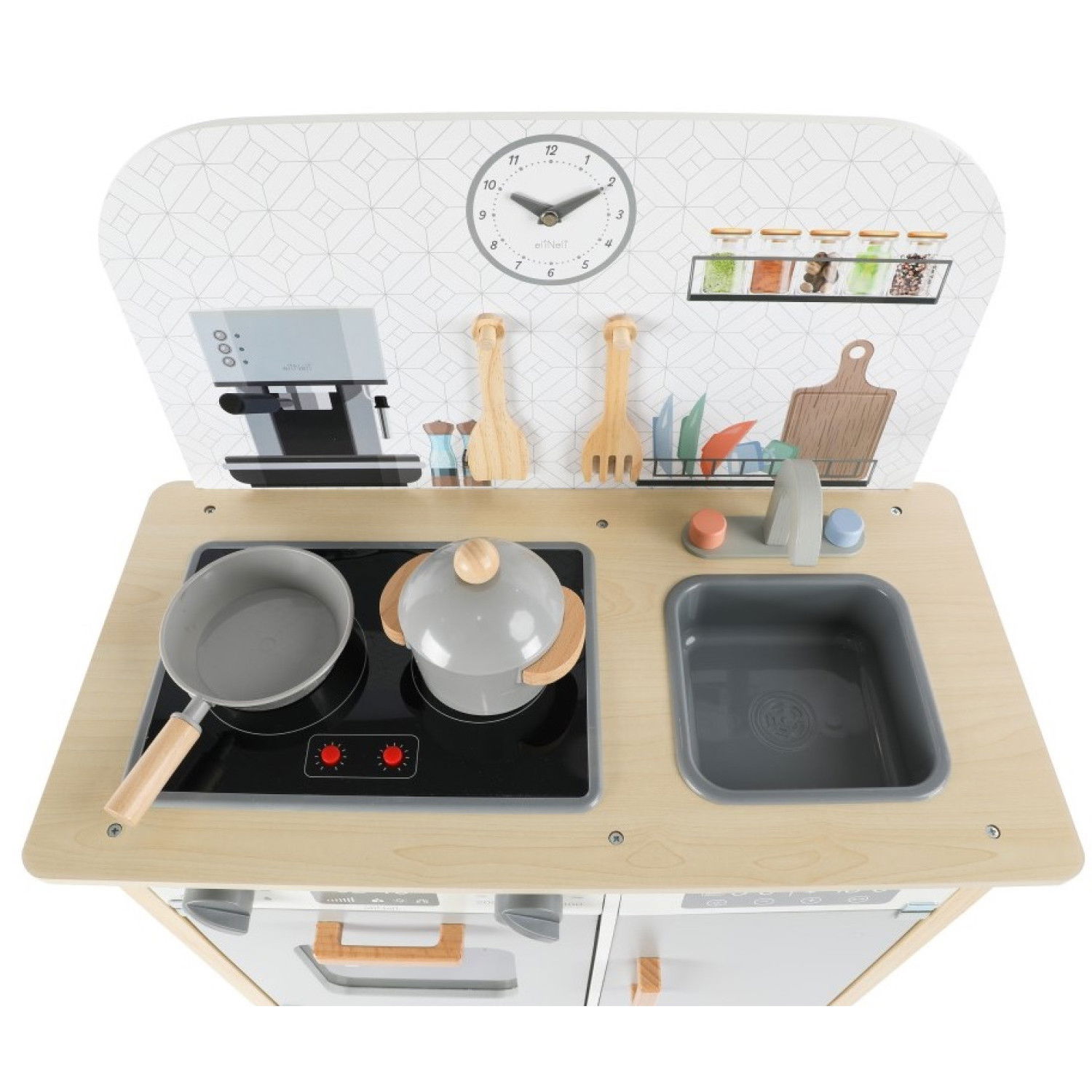 Детска дървена кухня с аксесоари Класик + комплект за готвач