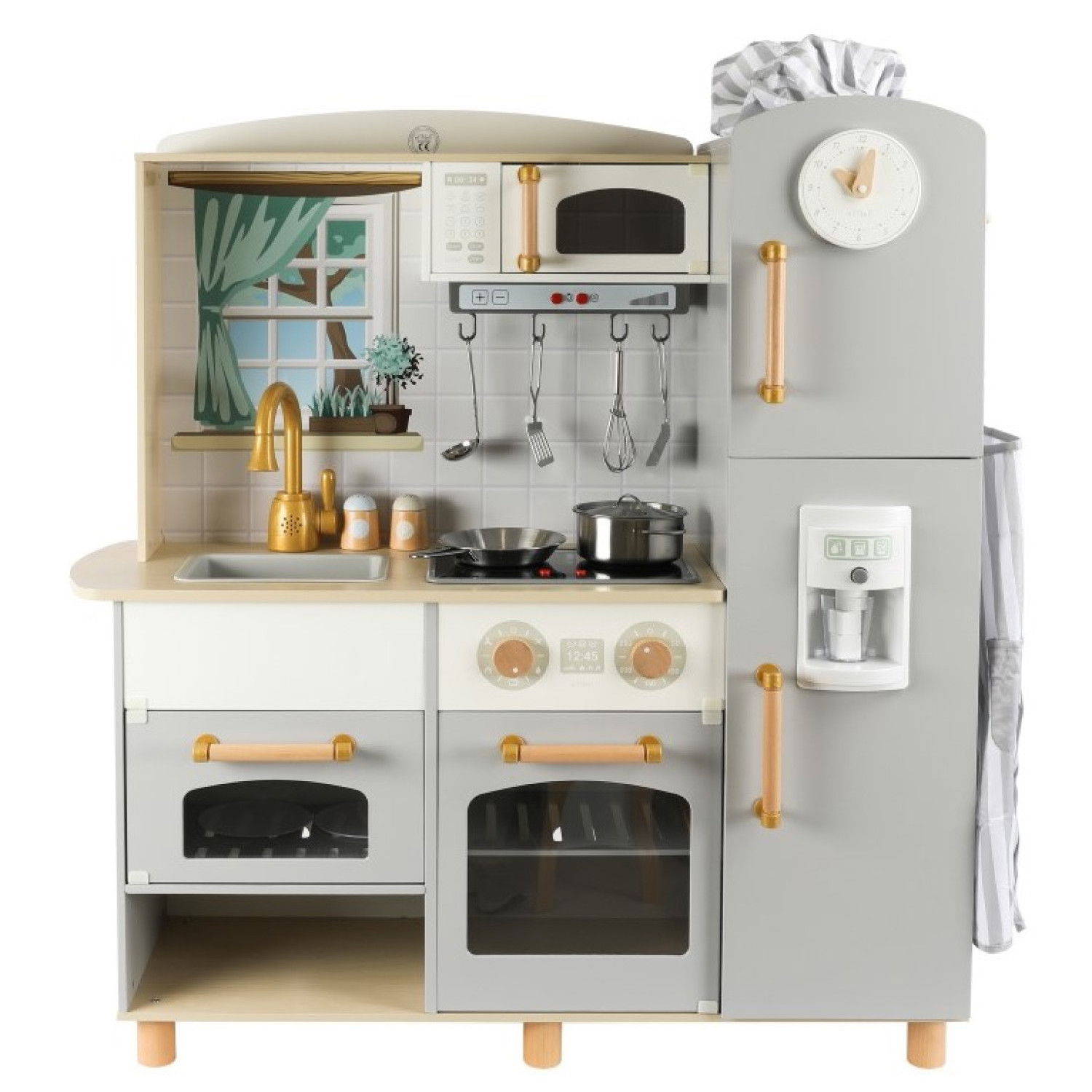 Детска дървена кухня с аксесоари Premium + комплект за готвач