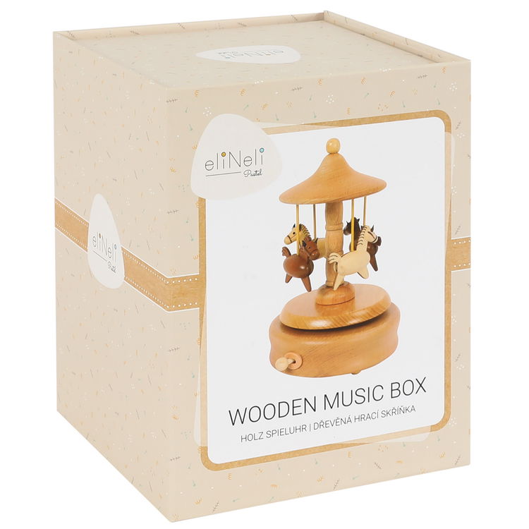 Дървена музикална кутия - Въртележка с кончета