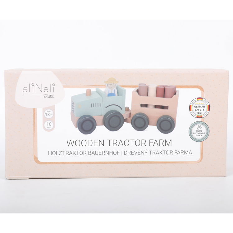 Дървен трактор с ремарке и аксесоари