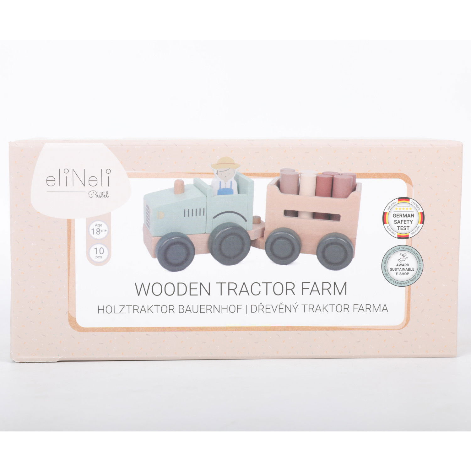 Дървен трактор с ремарке и аксесоари