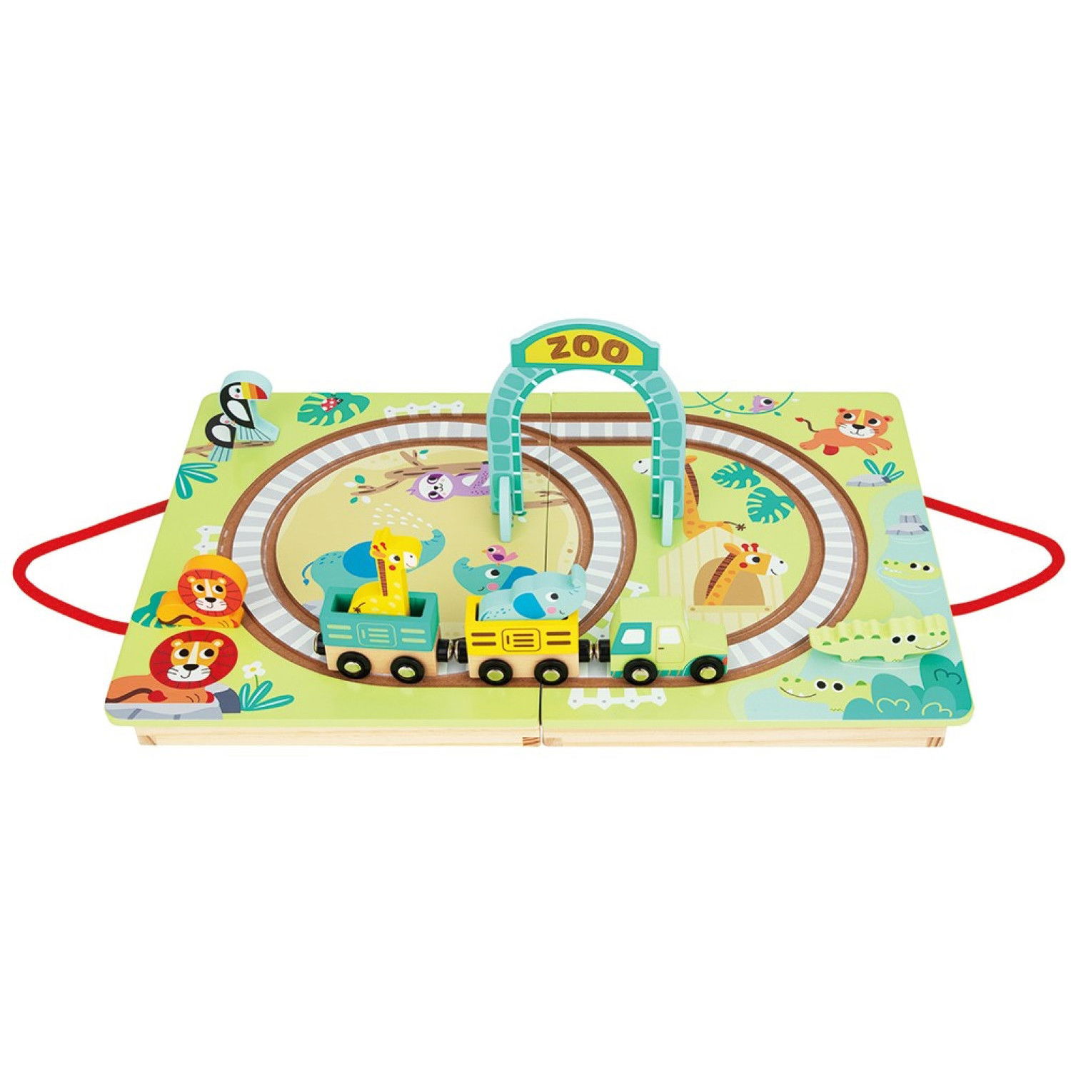 Дървено влакче с релси, в куфарче