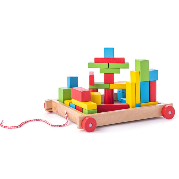 Дървен конструктор с количка