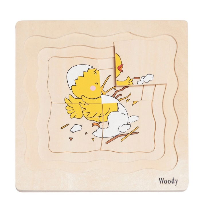 Дървен многослоен пъзел Кокошка и пиле