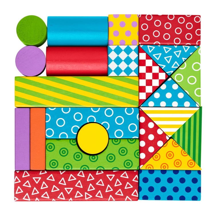 Дървен цветен конструктор с количка