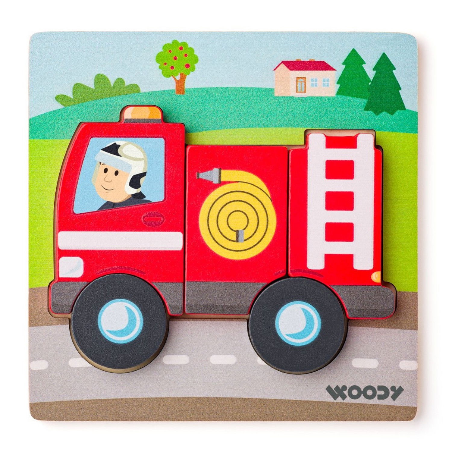 Дървен бебешки пъзел Пожарникар