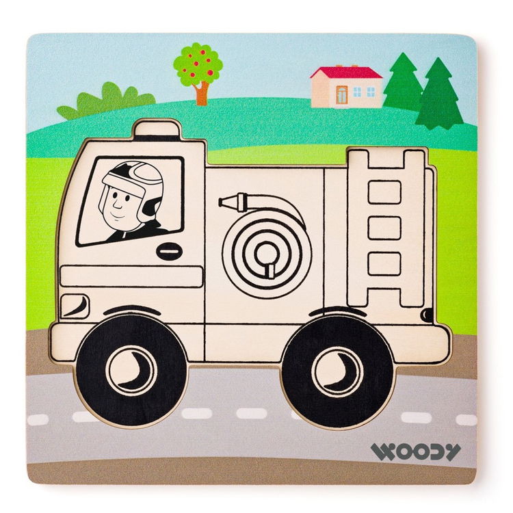 Дървен бебешки пъзел Пожарникар
