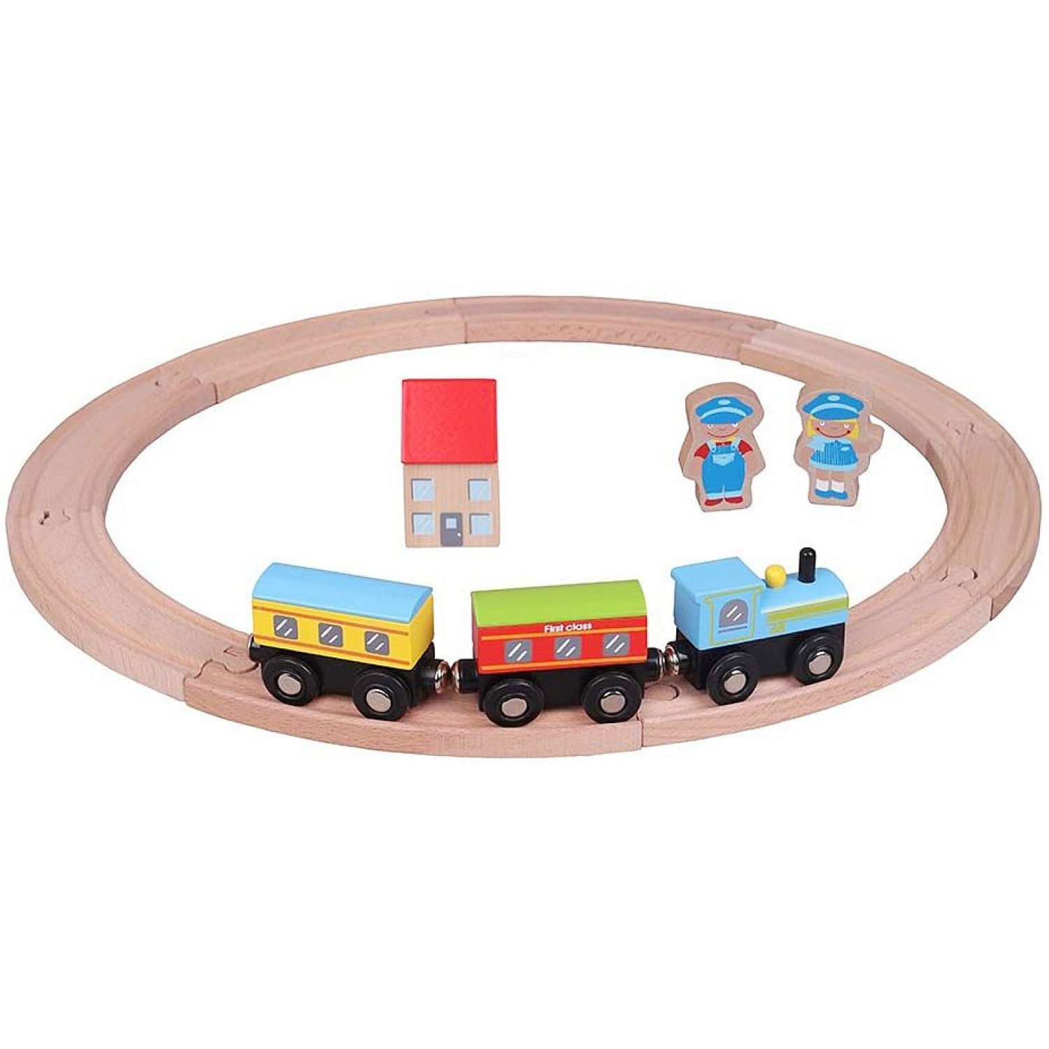 Дървена играчка влакче с релси, базов комплект