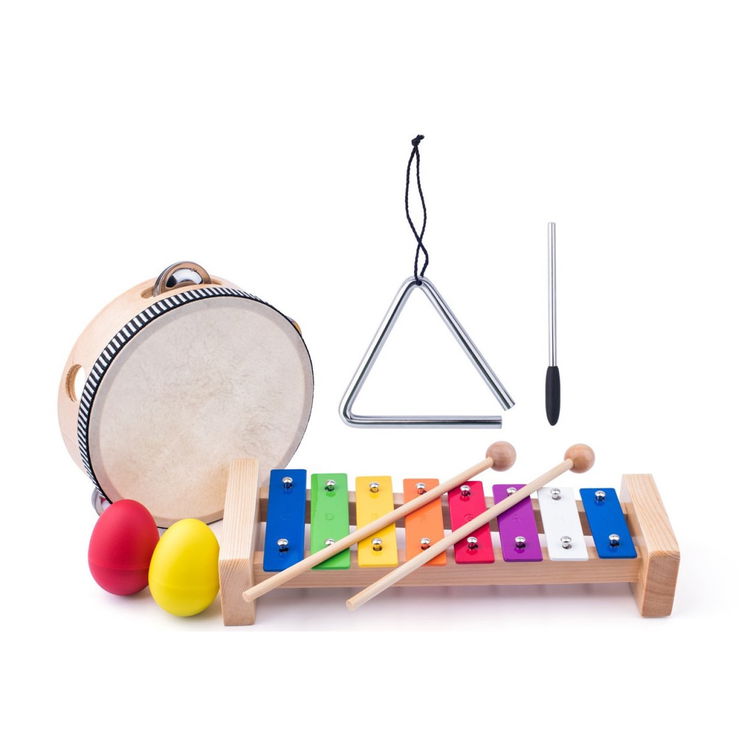 Комплект дървени музикални инструменти с триъгълник