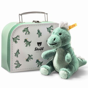 Joshi baby T-Rex in suitcase