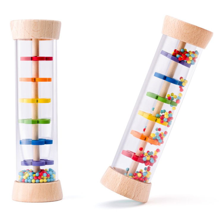 Дървена бебешка дрънкалка - Дъждовни капки с мъниста