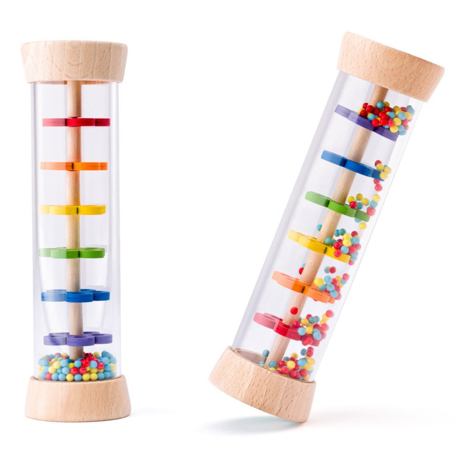 Дървена бебешка дрънкалка - Дъждовни капки с мъниста