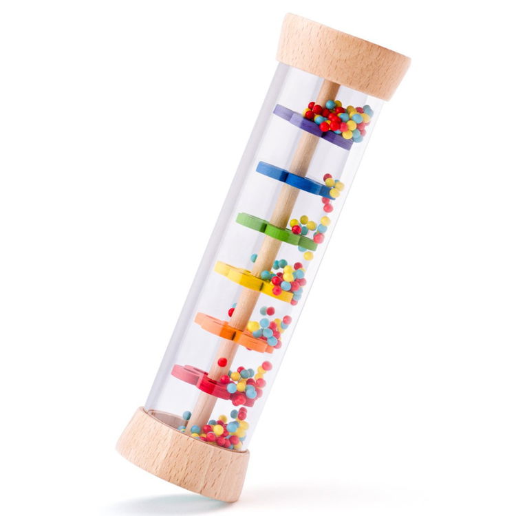 Дървена бебешка дрънкалка - Дъждовни капки с мъниста