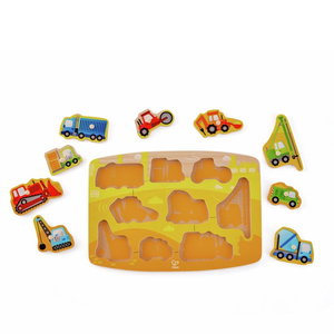 Дървен пъзел с дръжки Работни коли, Hape