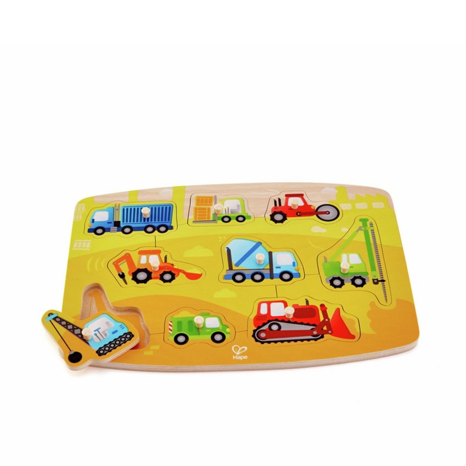 Дървен пъзел с дръжки Работни коли, Hape