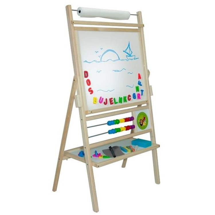 Детска магнитна въртяща дъска, двустранна, със сметало и хартия, натурална