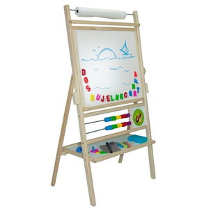 Детска магнитна въртяща дъска, двустранна, със сметало и хартия, натурална