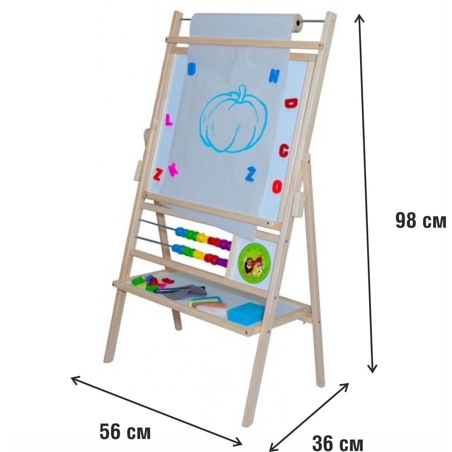Детска магнитна въртяща дъска, двустранна, със сметало и хартия, натурална