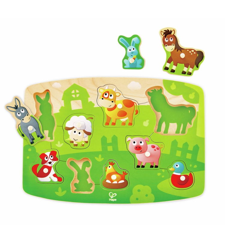 Дървен пъзел с дръжки Домашни животни, Hape
