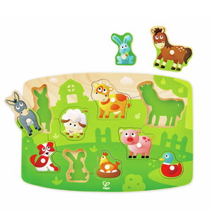 Дървен пъзел с дръжки Домашни животни, Hape