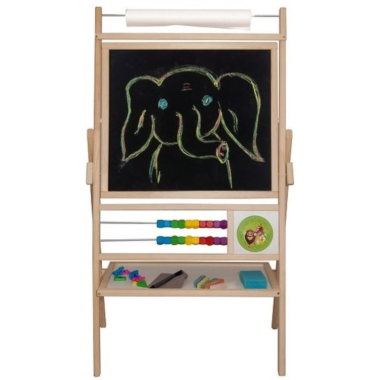 Детска магнитна въртяща дъска, двустранна, със сметало и хартия, натурална