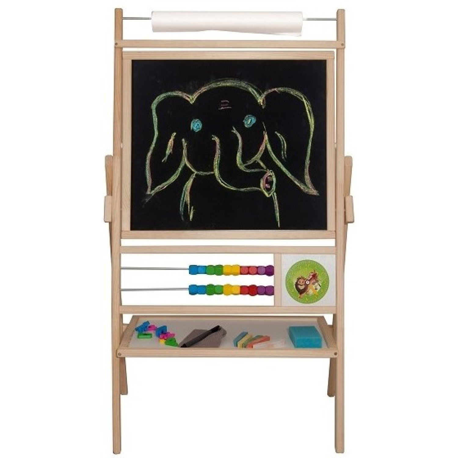 Детска магнитна въртяща дъска, двустранна, със сметало и хартия, натурална