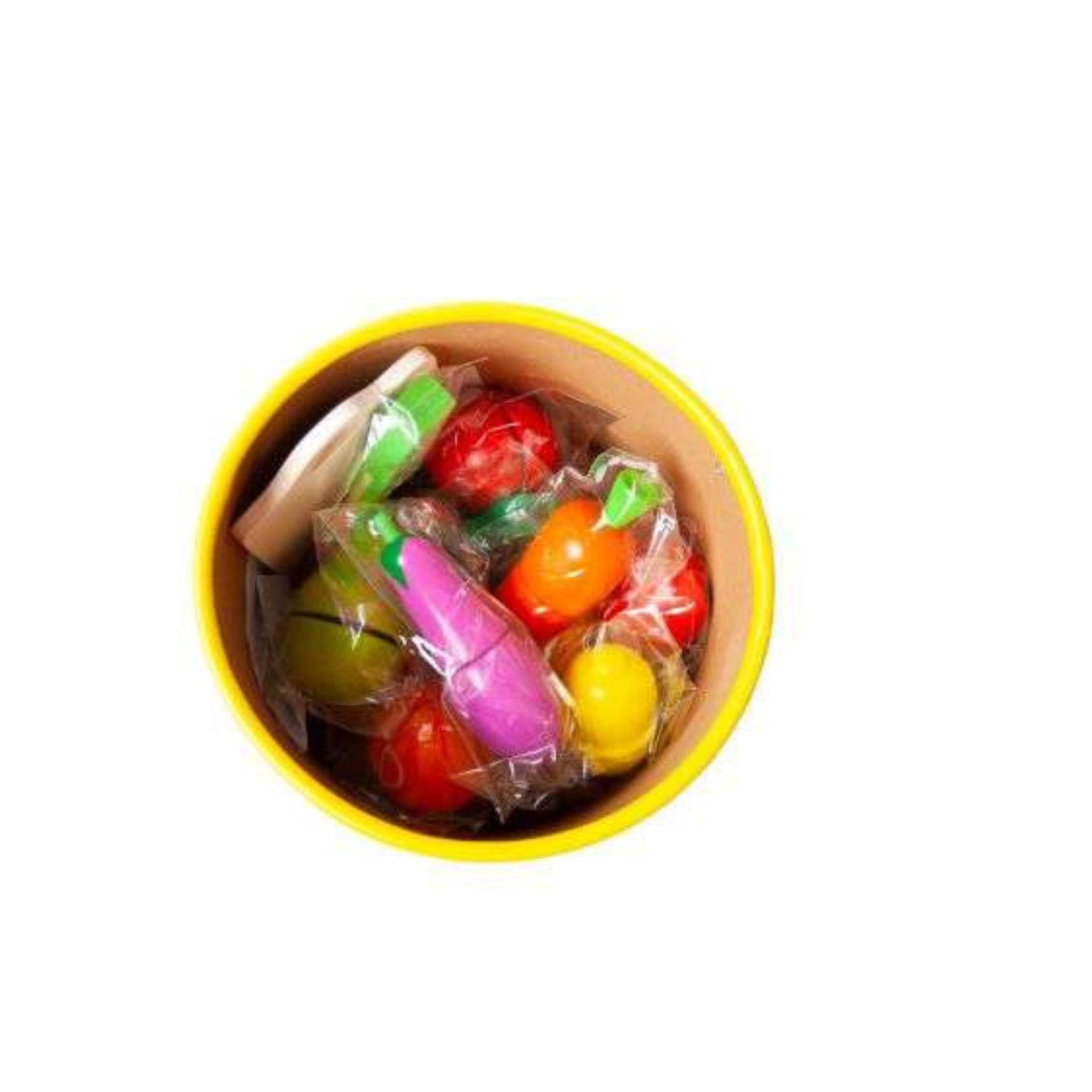 Дървени зеленчуци и плодове за рязане в кутия