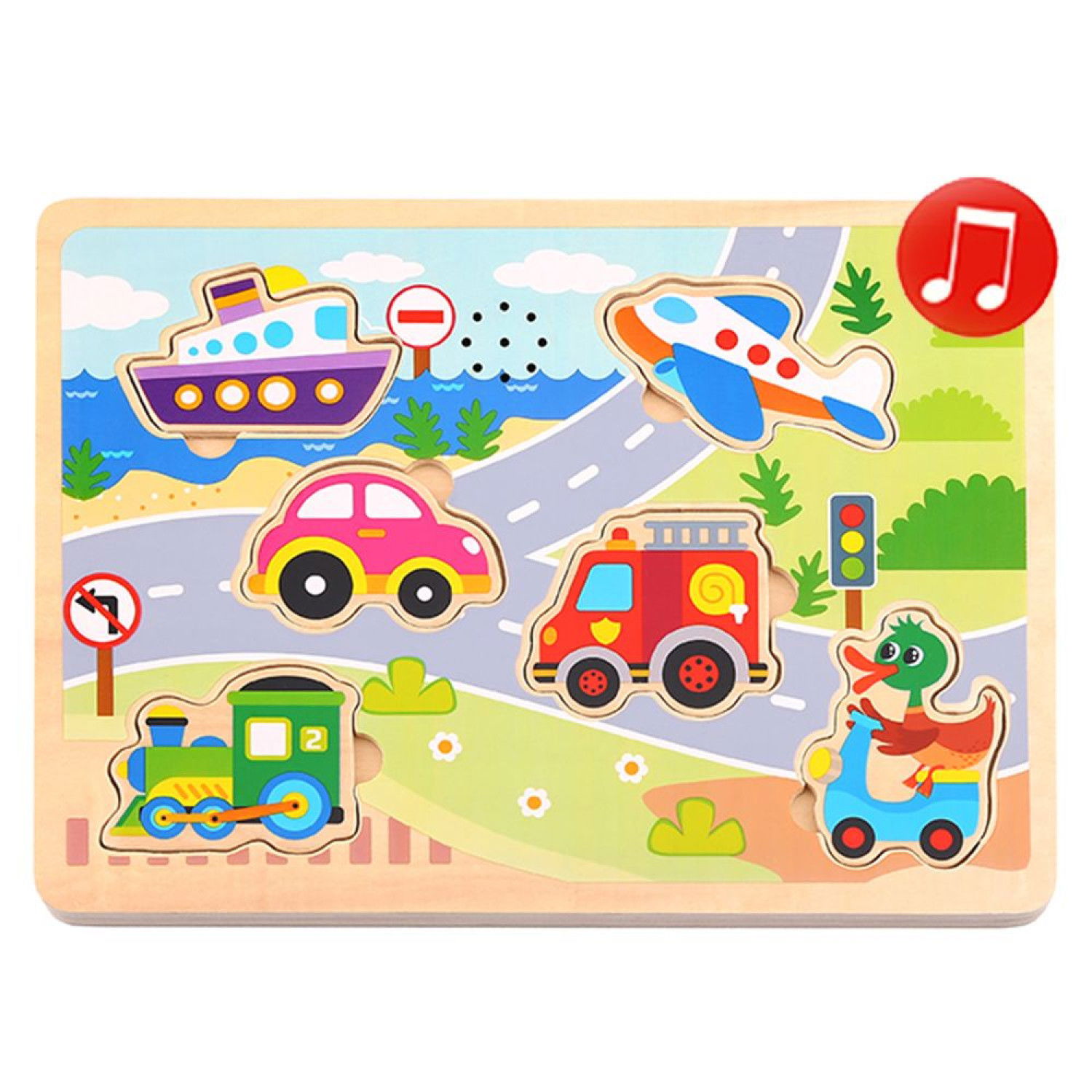Дървен музикален пъзел Превозни средства