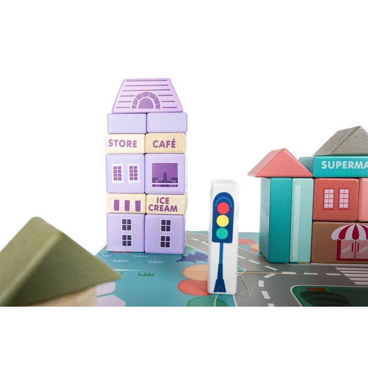 Дървен конструктор Направи си град, 115 части