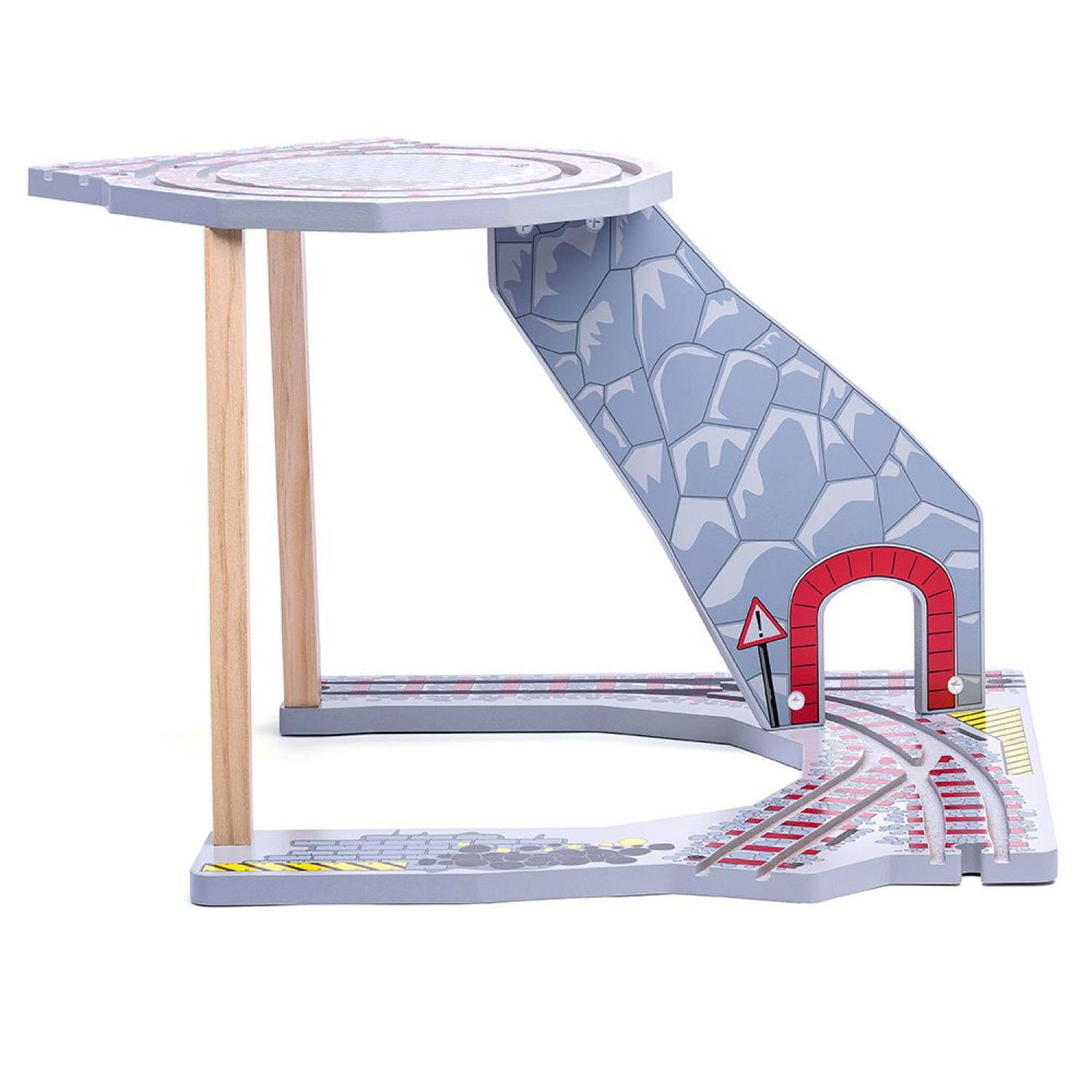 Дървен влак с релси, с пързалка и кран