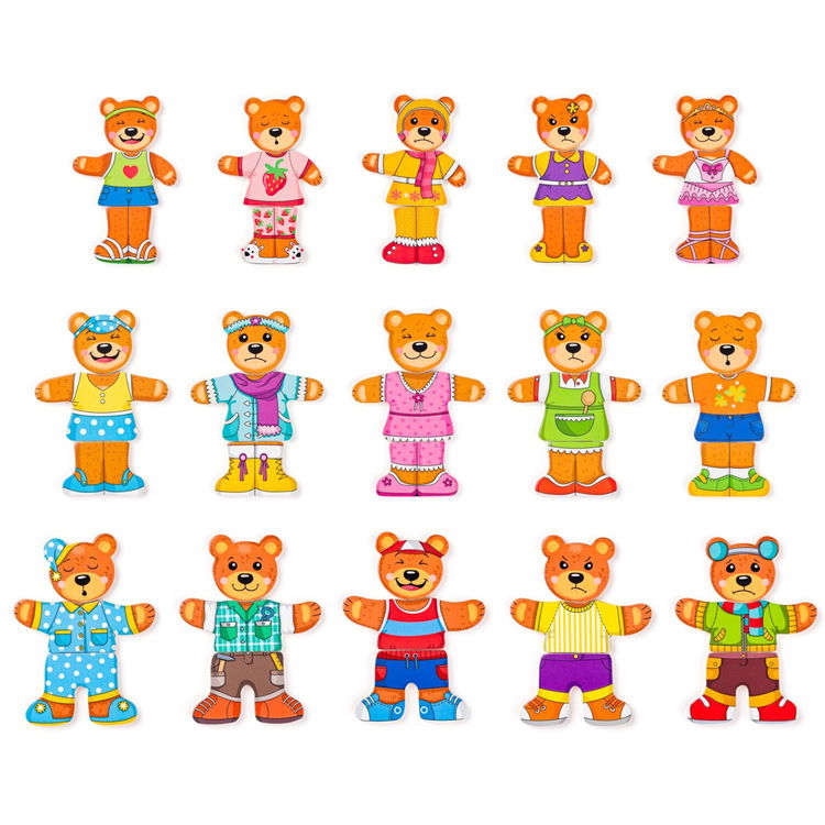 Дървен пъзел в кутия Мечета с дрехи, 54 елемента