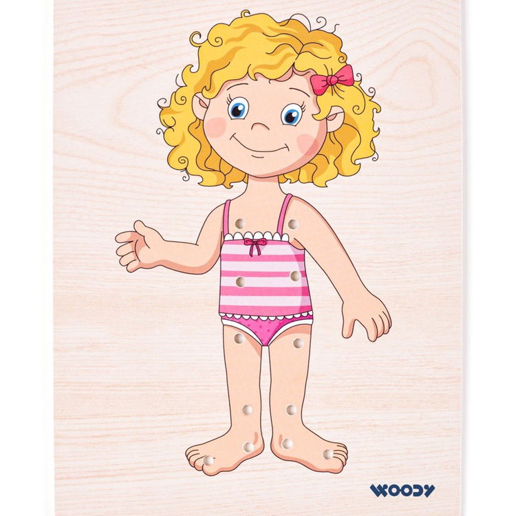 Дървен пъзел Момиче с дрешки за шиене