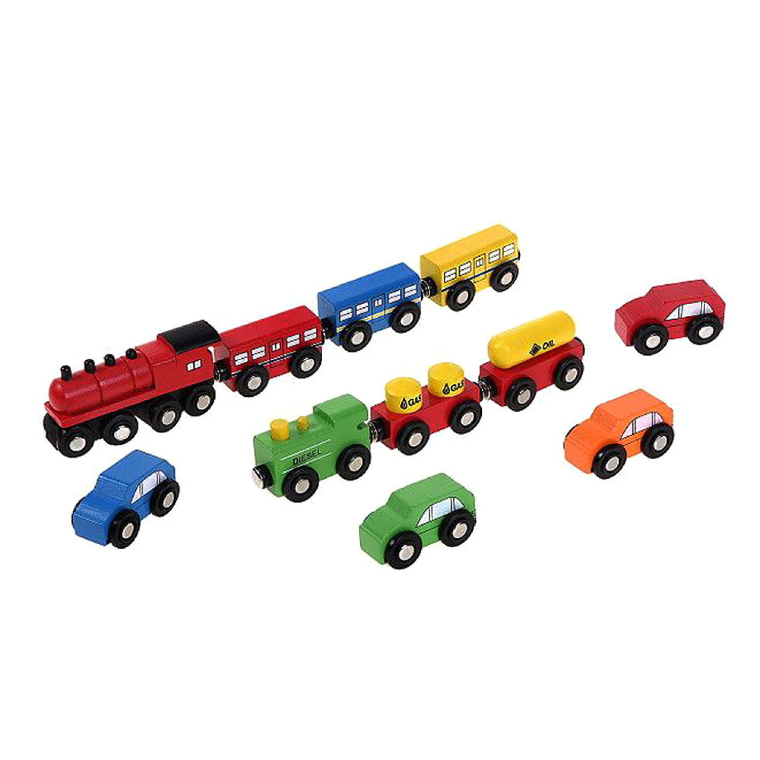 Дървени коли и влакчета, 11 части, нов дизайн