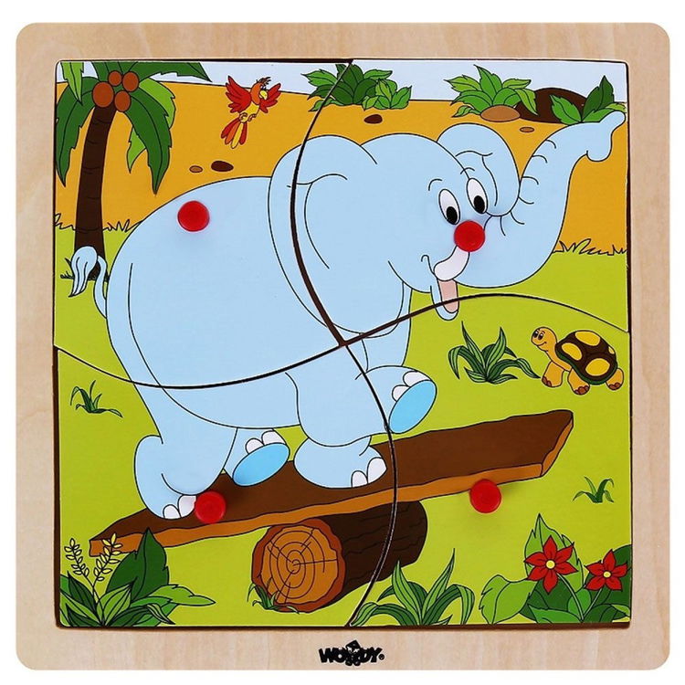 Дървен пъзел с рамка и дръжки Слонче