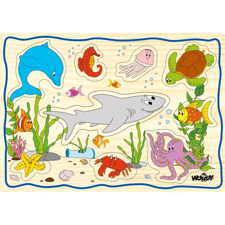 Дървен пъзел с дръжки Животни в морето