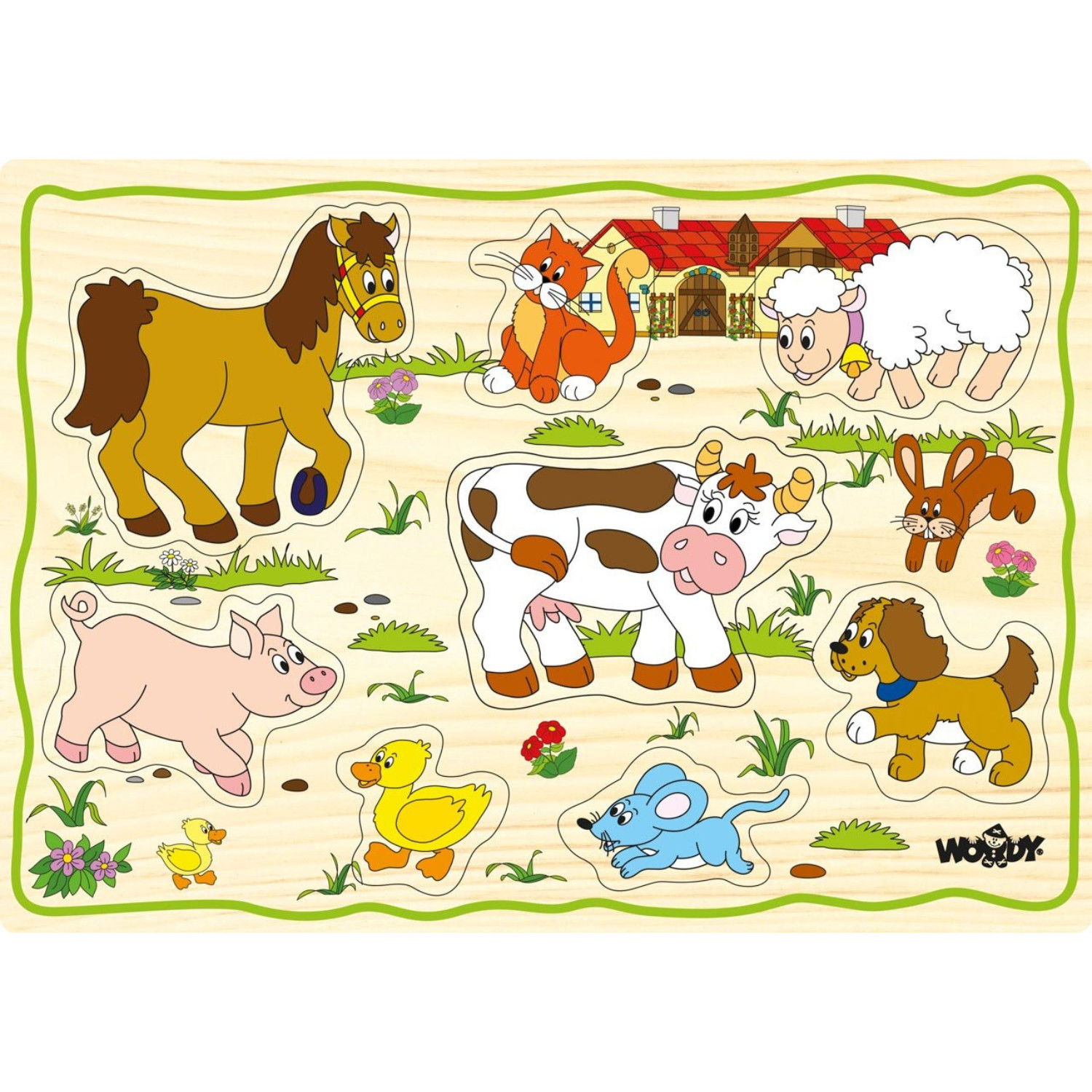 Дървен пъзел с дръжки Животни от фермата