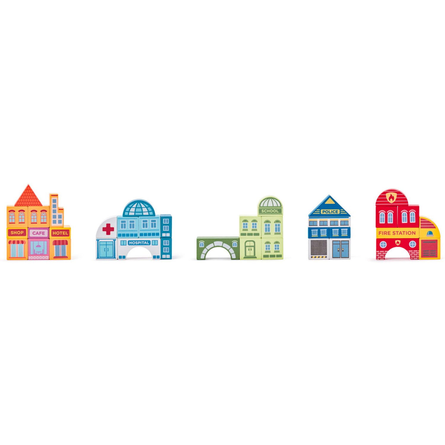 Дървен конструктор в кутия Градът, 57 части