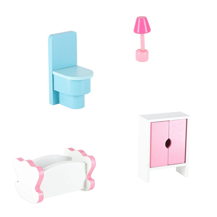 Дървена къща за кукли с LED осветление и аксесоари