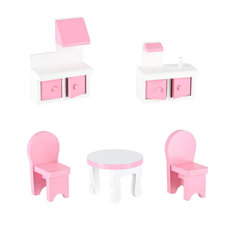 Дървена къща за кукли с LED осветление и аксесоари