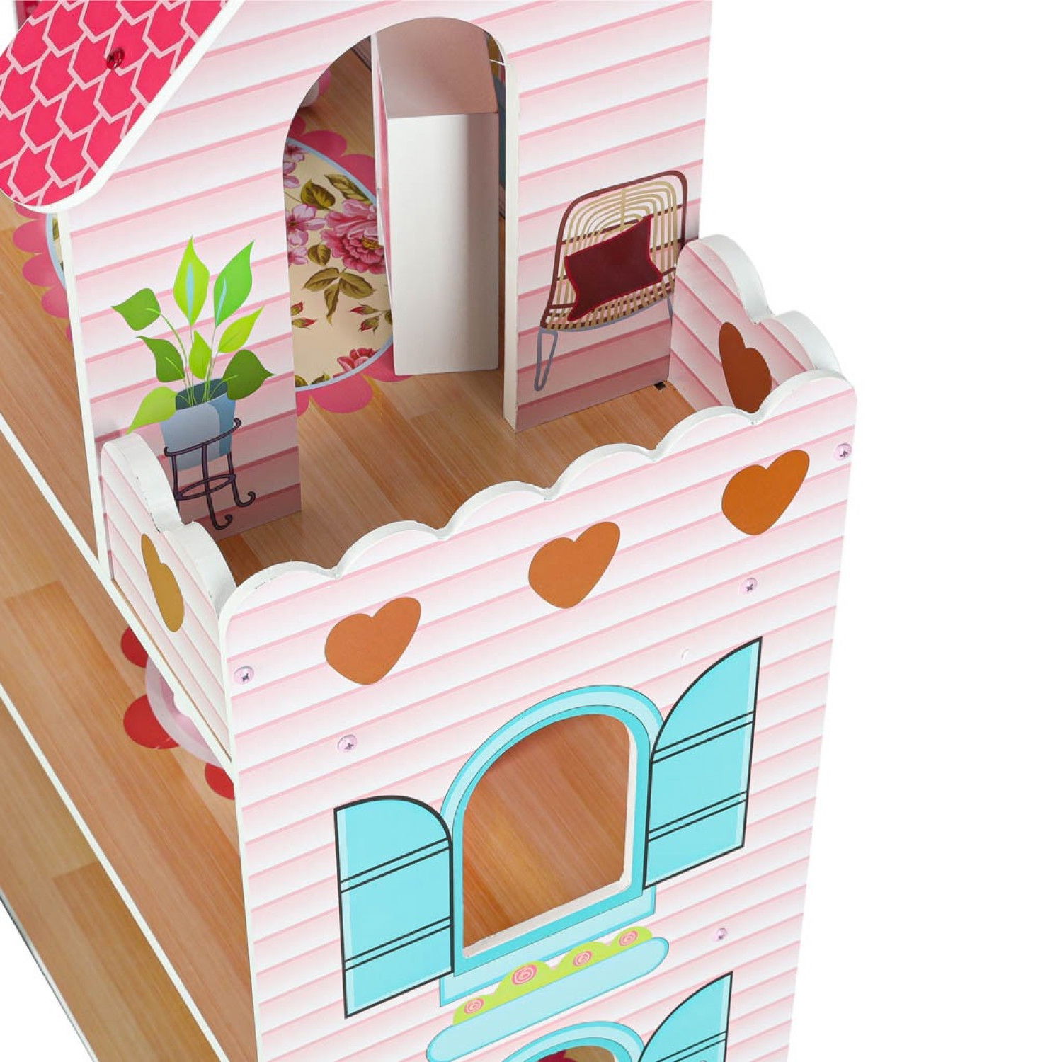 Дървена къща за кукли с LED осветление и аксесоари
