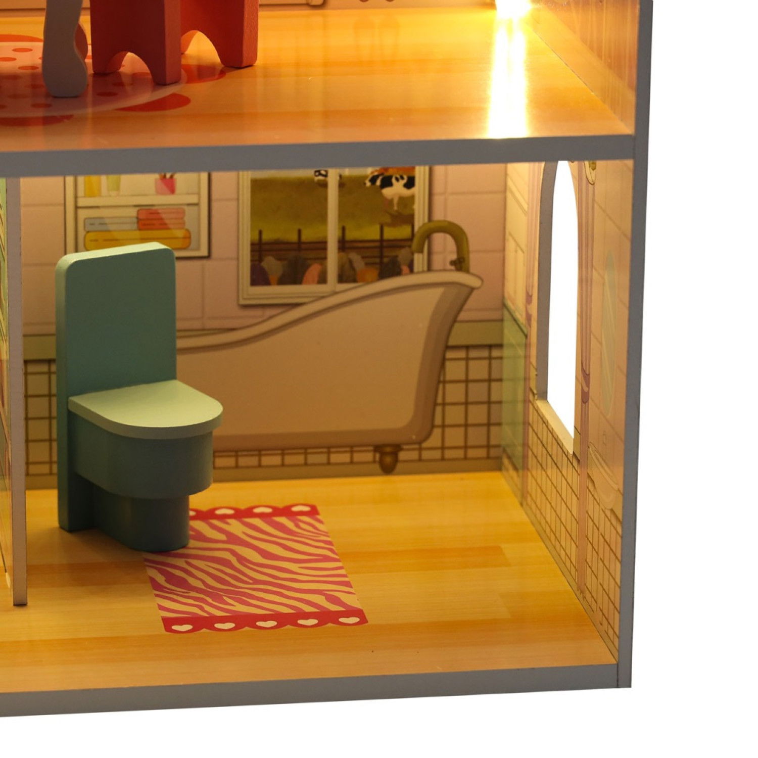 Дървена къща за кукли с LED осветление и аксесоари