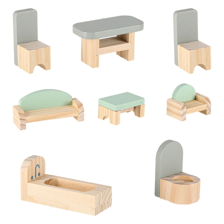 Дървена къща за кукли с LED осветление и аксесоари