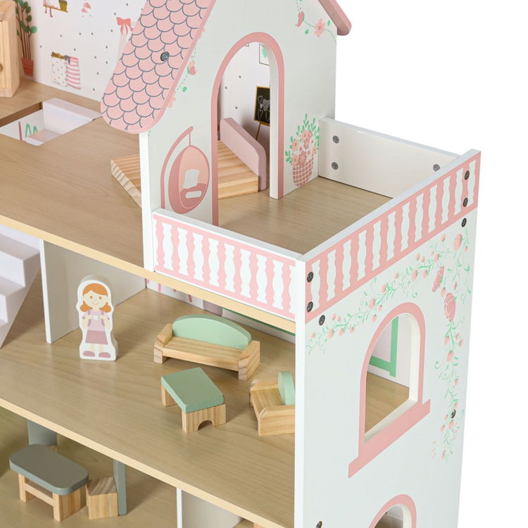 Дървена къща за кукли с LED осветление и аксесоари