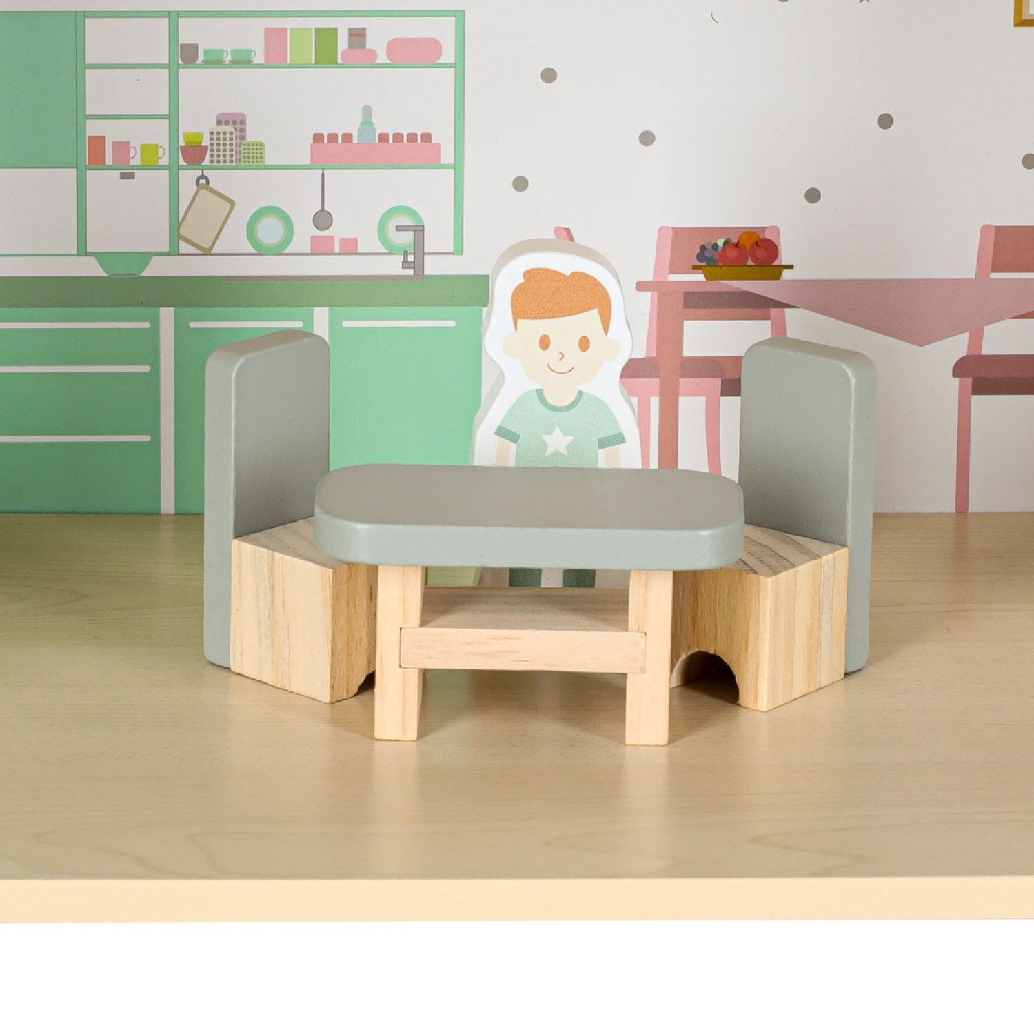 Дървена къща за кукли с LED осветление и аксесоари