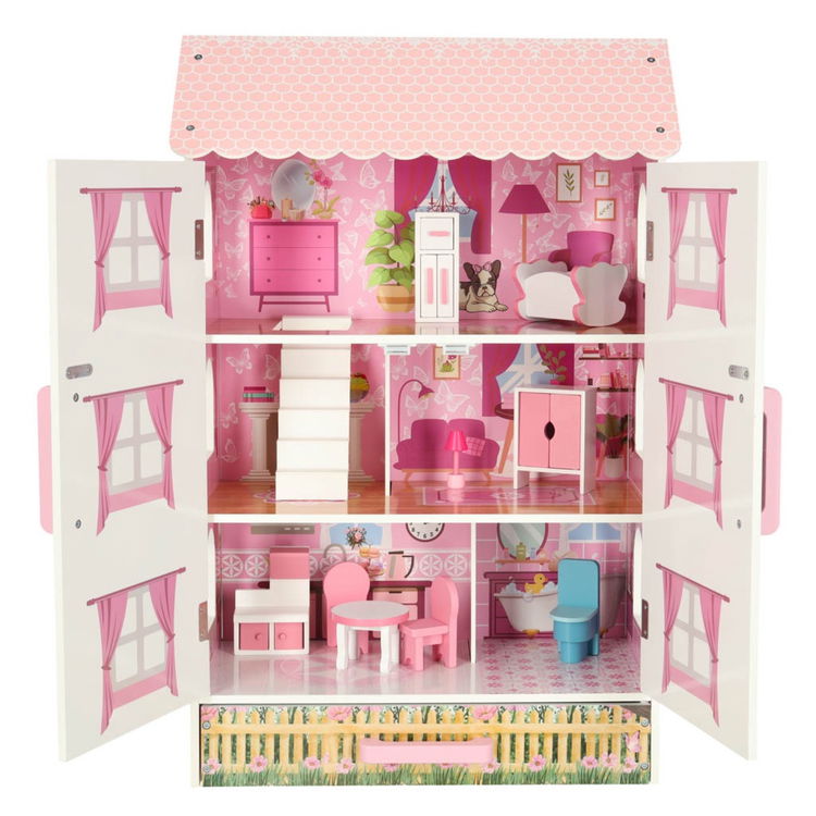 Дървена къща за кукли с чекмедже и аксесоари