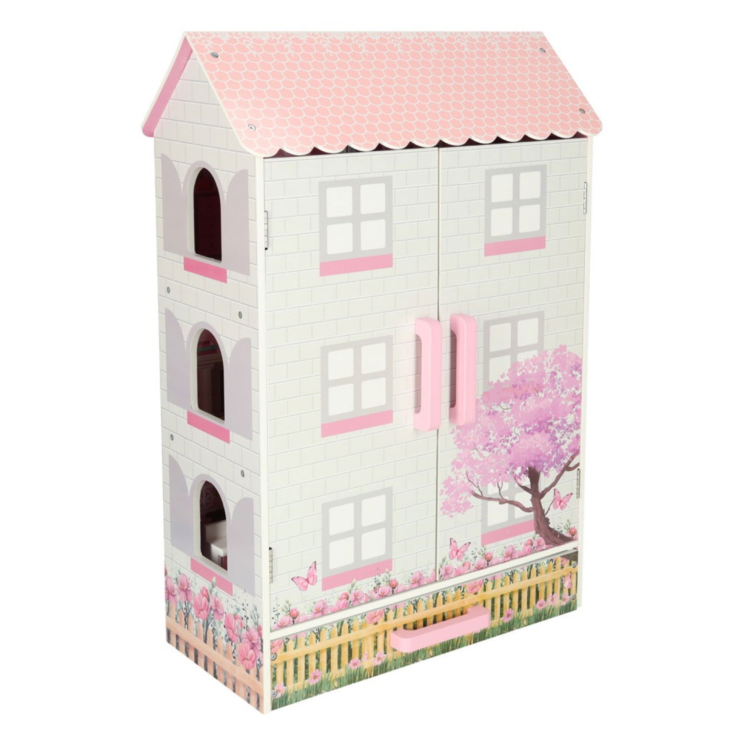 Дървена къща за кукли с чекмедже и аксесоари