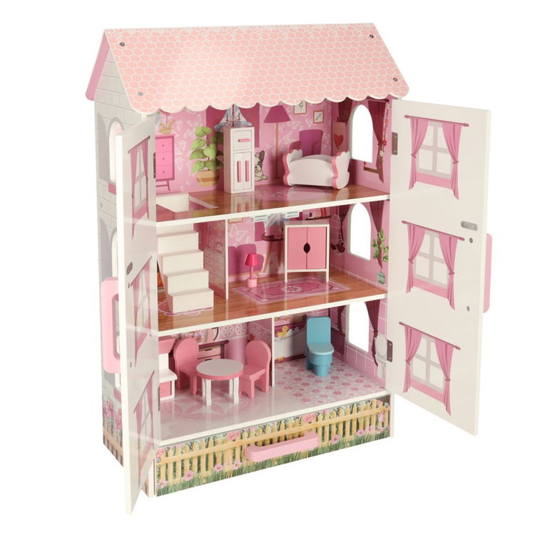 Дървена къща за кукли с чекмедже и аксесоари