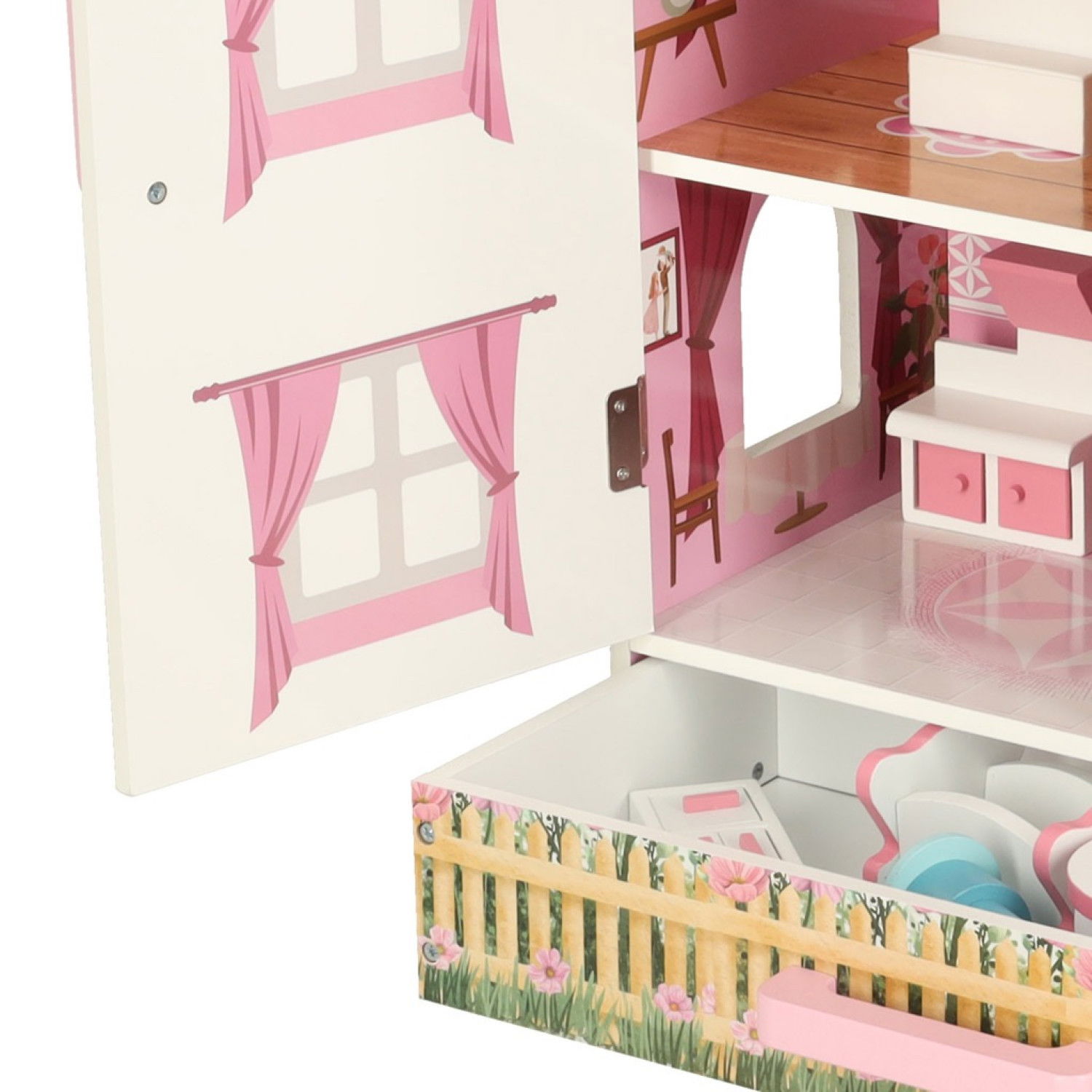 Дървена къща за кукли с чекмедже и аксесоари